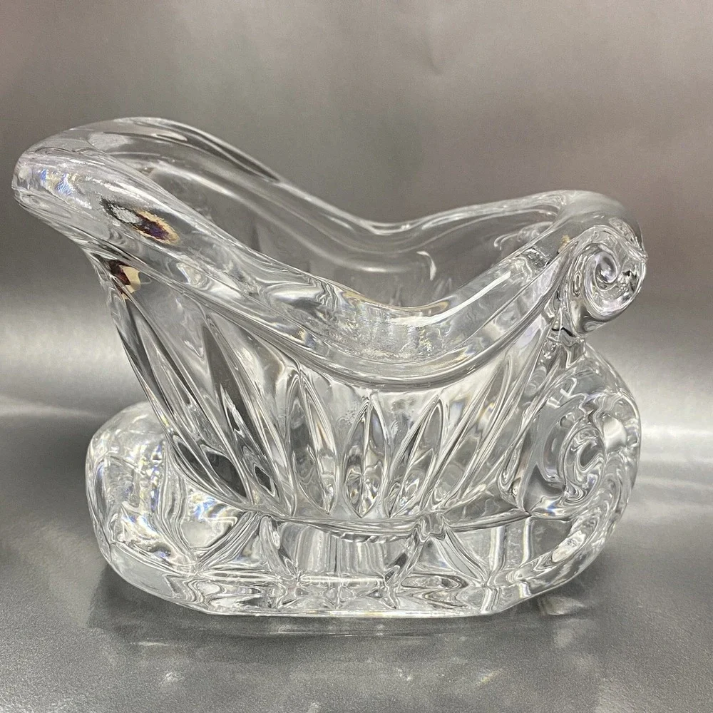 Vintage Crystal Glass Sleigh Candy‎ Dish Bowl Candle Holder Christmas Decoration